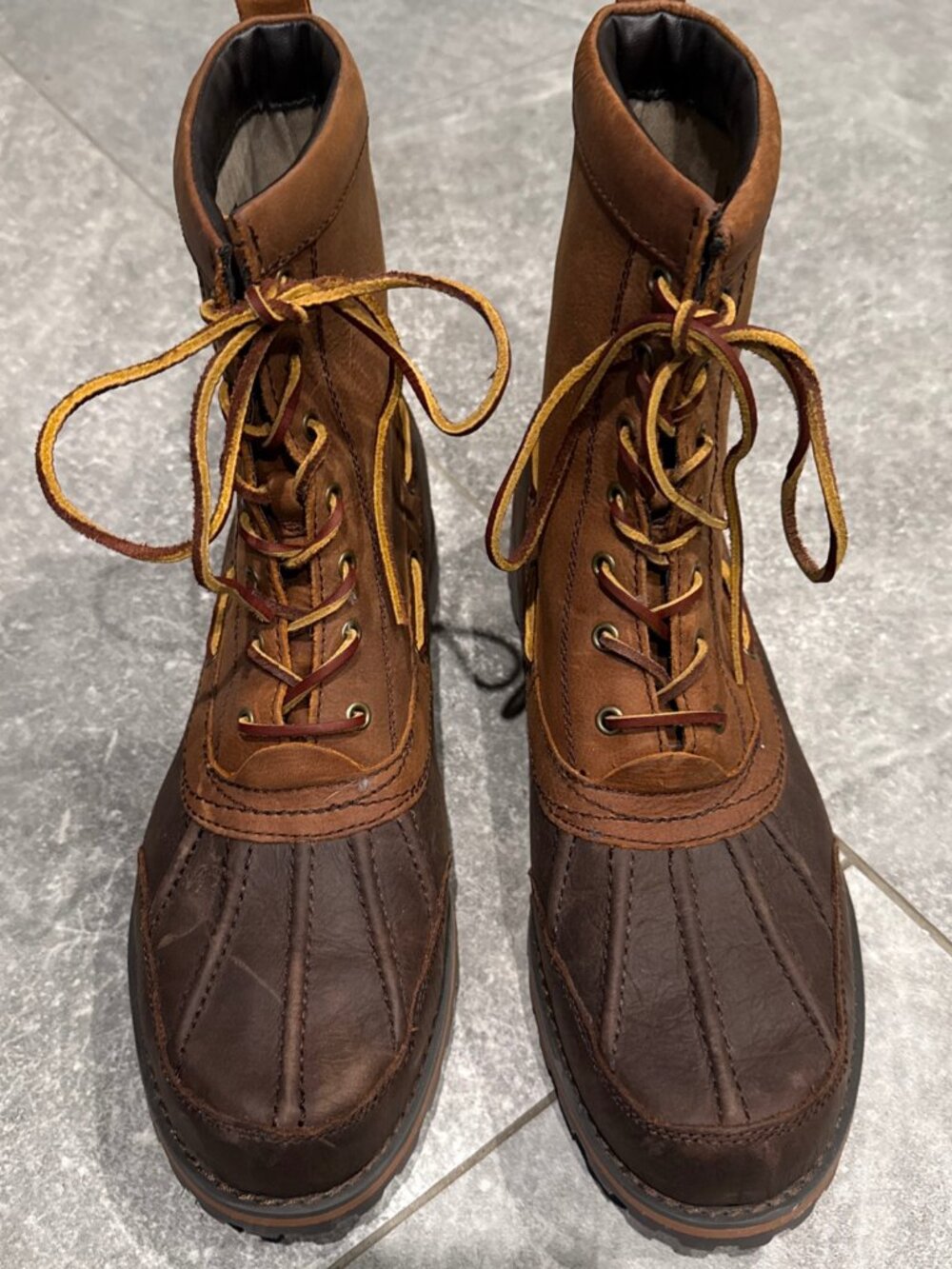 Polo Ralph Lauren Whitsand Winter Duck Boots Size 10.5D Brown Leather Lace Up